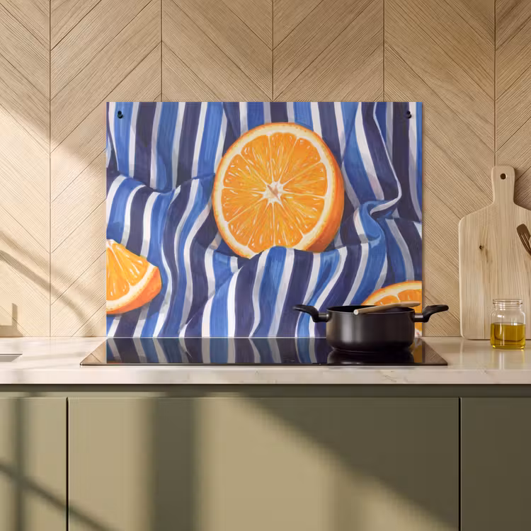 Induction Hob Cover & Splashback (2-in-1) - Food - Fruit - Orange - Eten - Fruit - Oranje Inductie beschemer met haakjes klein