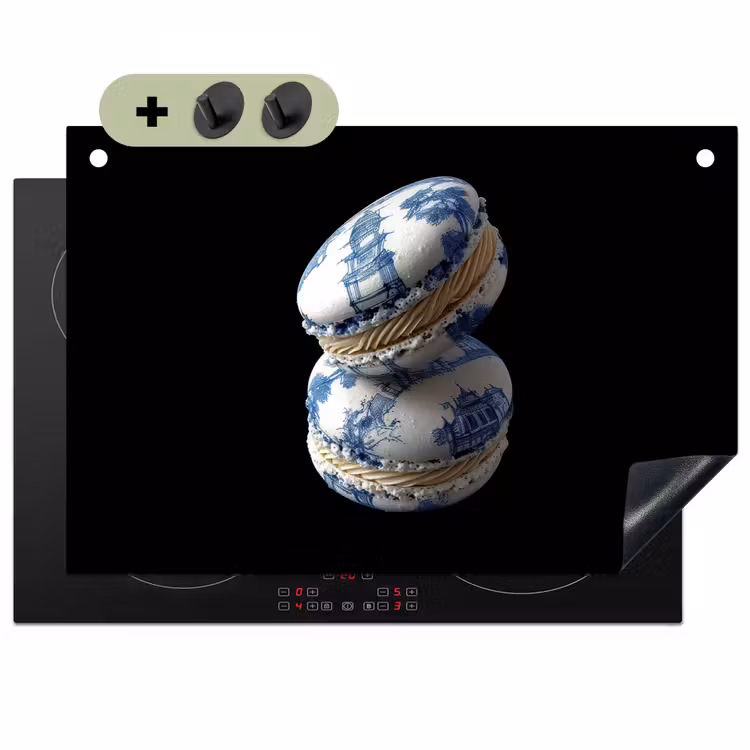 Eten - Macarons - Delfts blauw - Koekjes Inductie beschemer met haakjes klein -3d