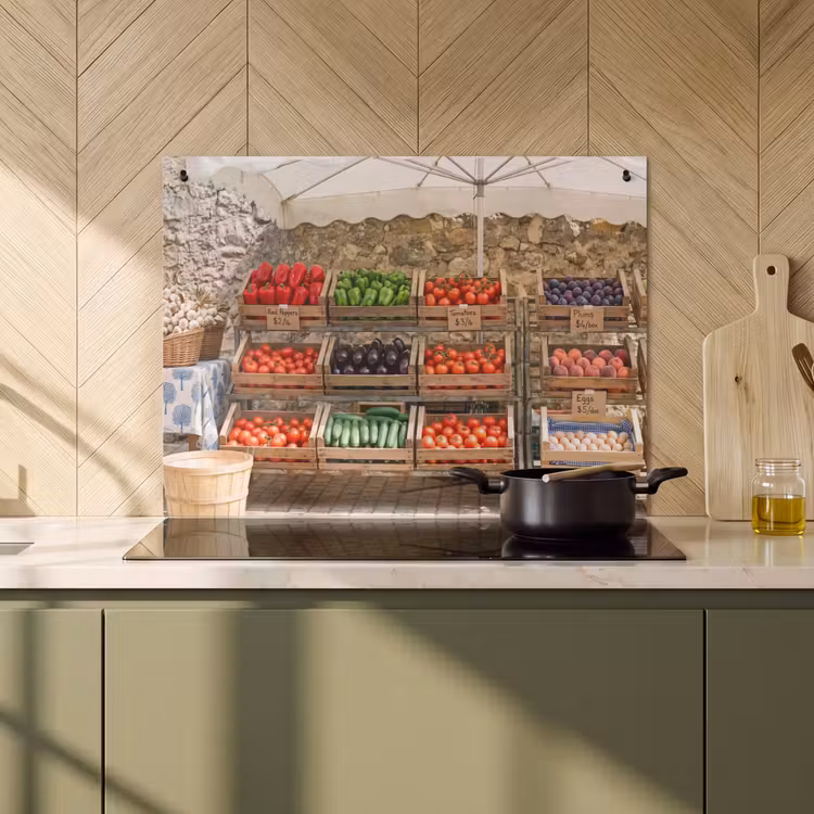 Induction Hob Cover & Splashback (2-in-1) - Food - Market - Fresh - Eten - Markt - Vers Inductie beschemer met haakjes klein