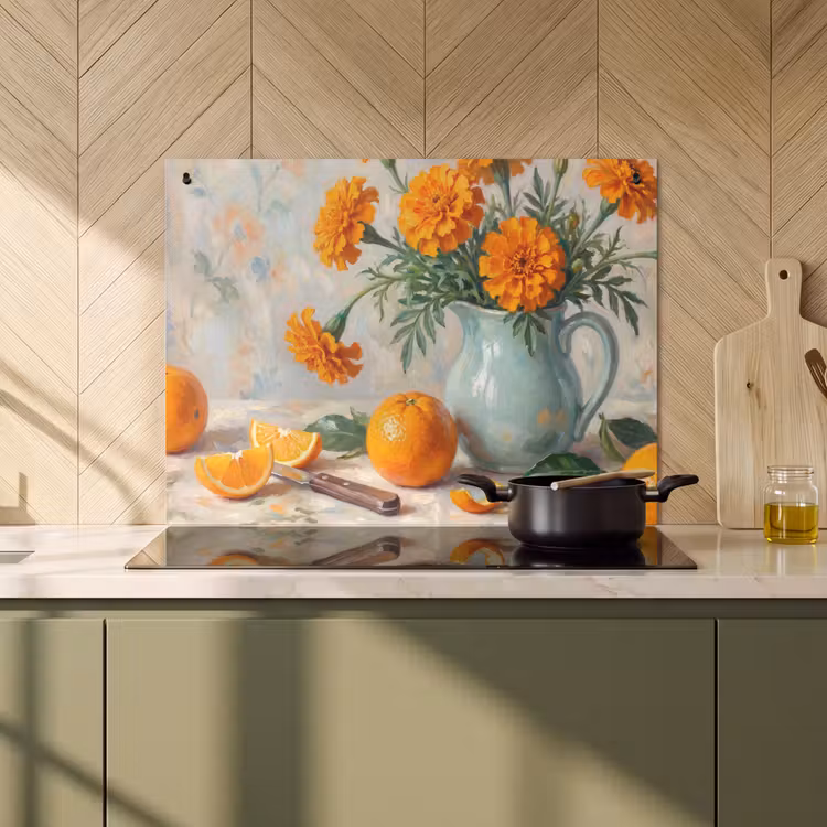 Induction Hob Cover & Splashback (2-in-1) - Food - Orange - Art - Eten - Oranje - Kunst Inductie beschemer met haakjes klein
