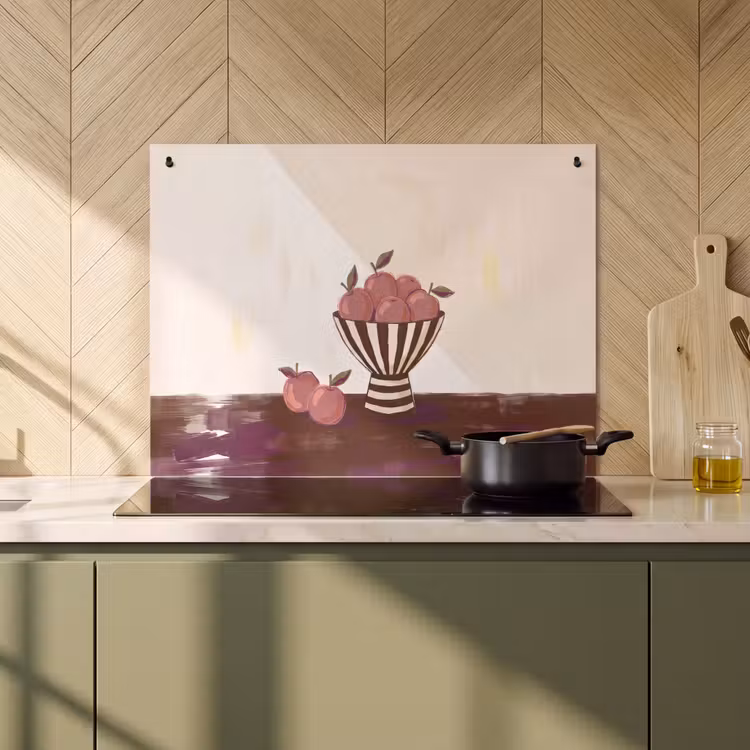 Eten - Schaal - Stilleven - Modern - Rood Inductie beschemer met haakjes klein -sfeer2