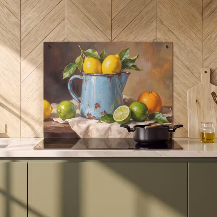 Induction Hob Cover & Splashback (2-in-1) - Food - Still Life - Classical - Eten - Stilleven - Klassiek Inductie beschemer met haakjes klein
