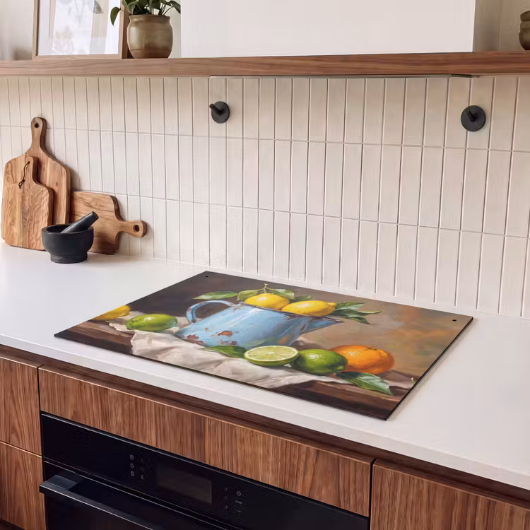 Induction Hob Cover & Splashback (2-in-1) - Food - Still Life - Classical - Eten - Stilleven - Klassiek Inductie beschemer met haakjes klein