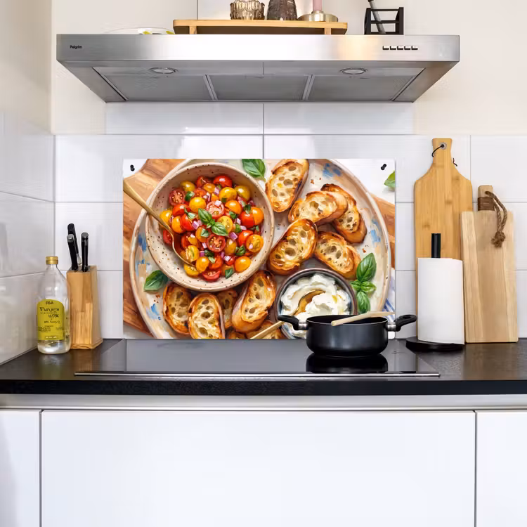 Eten - Tomaat - Brood - Kleurrijk - Keuken Inductie beschemer met haakjes klein -sfeer2