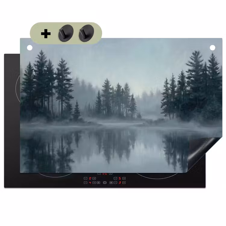 Bos - Meer - Mist - Natuur - Grijs Inductie beschemer met haakjes klein -3d