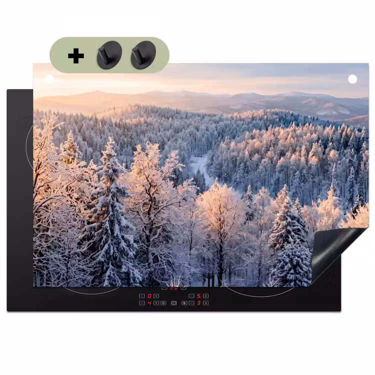 Bos - Bergen - Goud - Winter - Warm Inductie beschemer met haakjes klein -3d