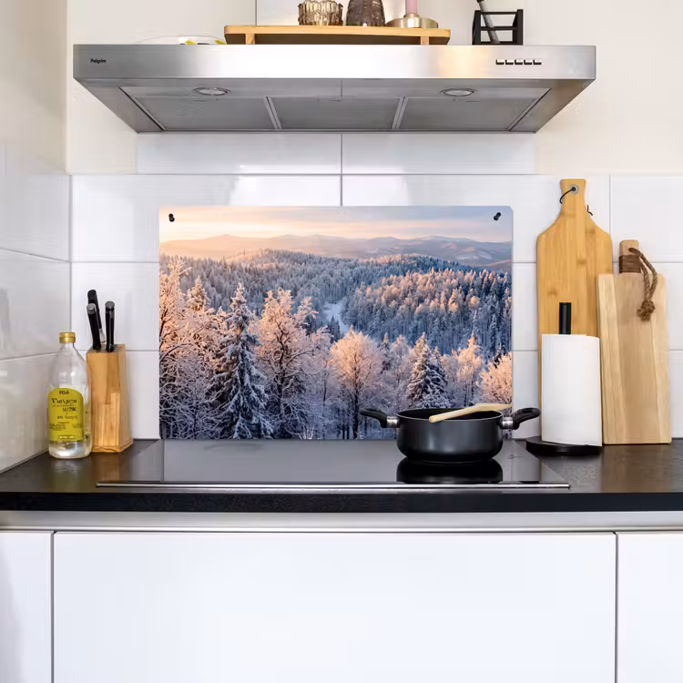 Bos - Bergen - Goud - Winter - Warm Inductie beschemer met haakjes klein -sfeer2
