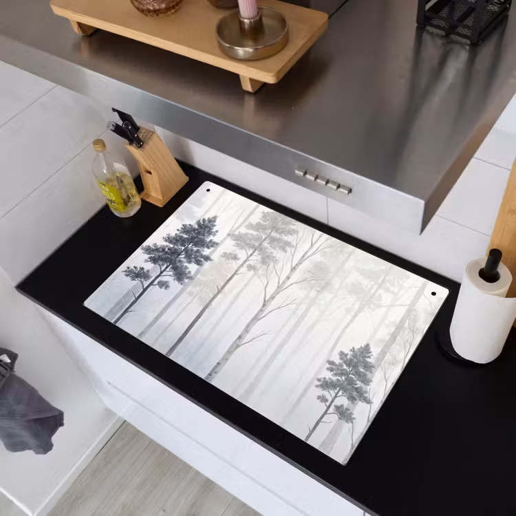 Bos - Bomen - Mist - Natuur - Illustratie - Grijs Inductie beschemer met haakjes klein -sfeer1