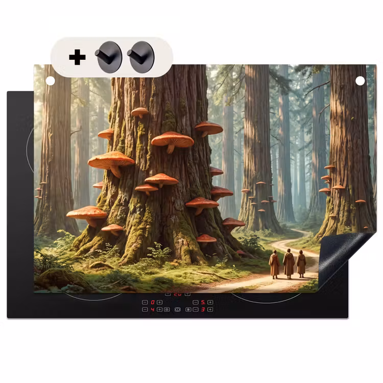 Induction Hob Cover & Splashback (2-in-1) - Forest - Trees - Nature - Bos - Bomen - Natuur Inductie beschemer met haakjes klein