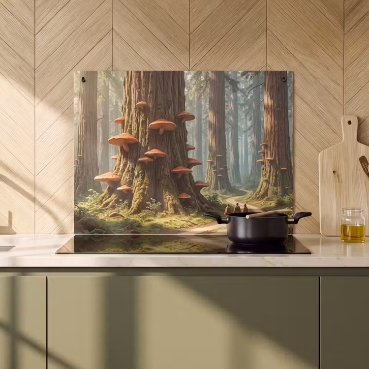 Induction Hob Cover & Splashback (2-in-1) - Forest - Trees - Nature - Bos - Bomen - Natuur Inductie beschemer met haakjes klein