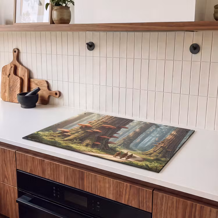 Induction Hob Cover & Splashback (2-in-1) - Forest - Trees - Nature - Bos - Bomen - Natuur Inductie beschemer met haakjes klein