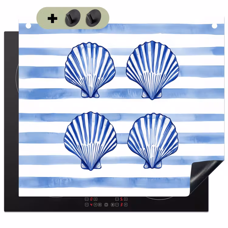 Vier schelpen - Blauw - Wit - Strepen Inductie beschemer met haakjes middel -3d