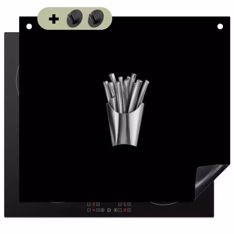 Frietjes - Futuristisch - Zilver Inductie beschemer met haakjes middel -3d
