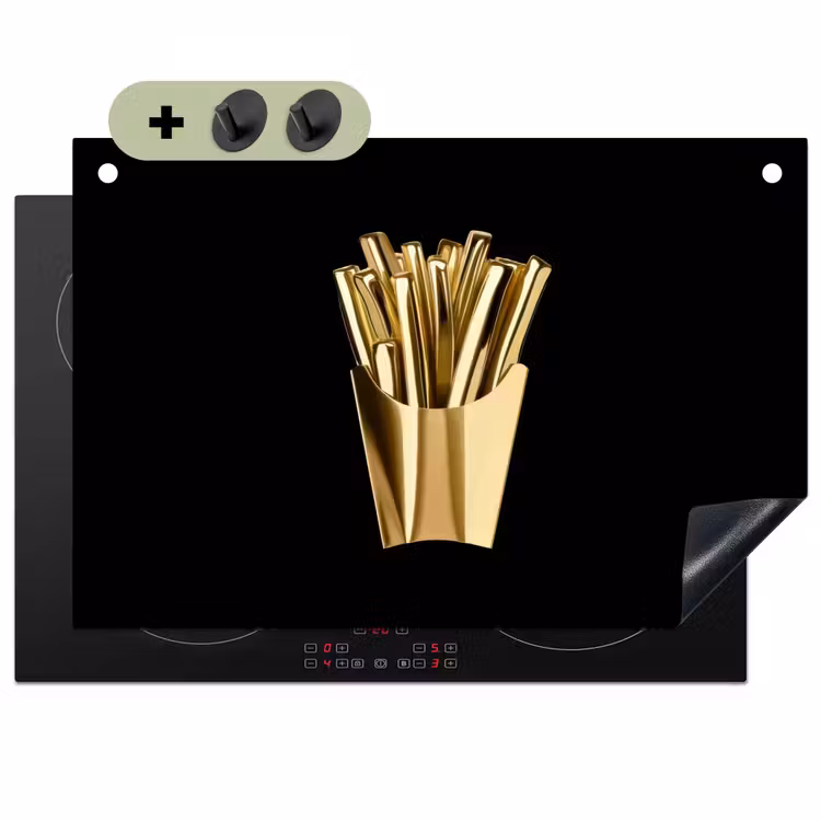 Friet - Goud - Chrome - Eten Inductie beschemer met haakjes klein -3d