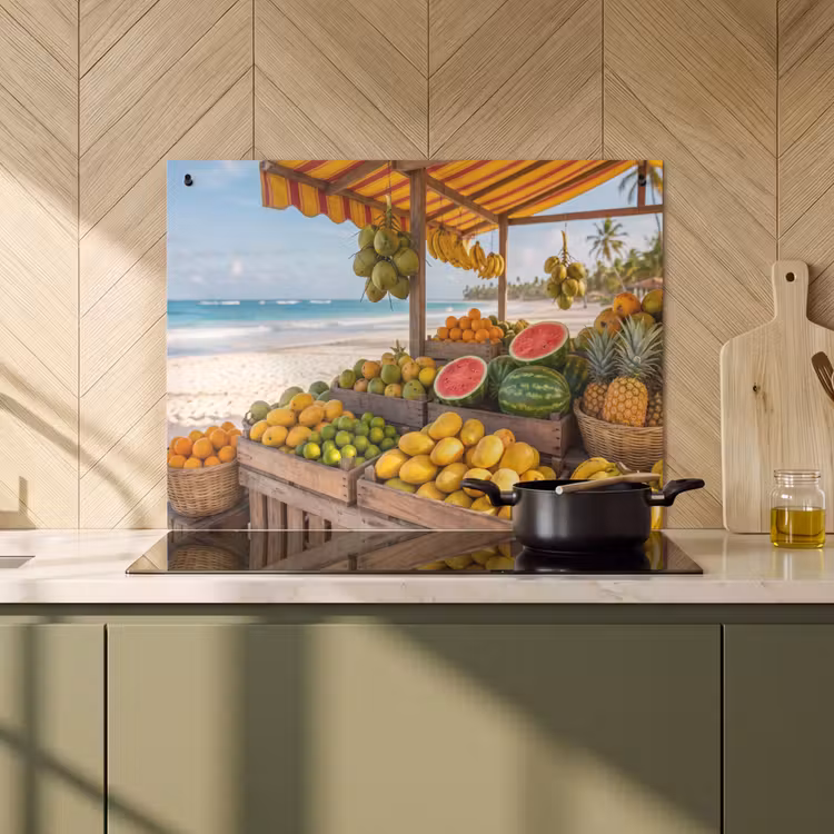Induction Hob Cover & Splashback (2-in-1) - Fruit - Beach - Tropical - Fruit - Strand - Tropisch Inductie beschemer met haakjes klein