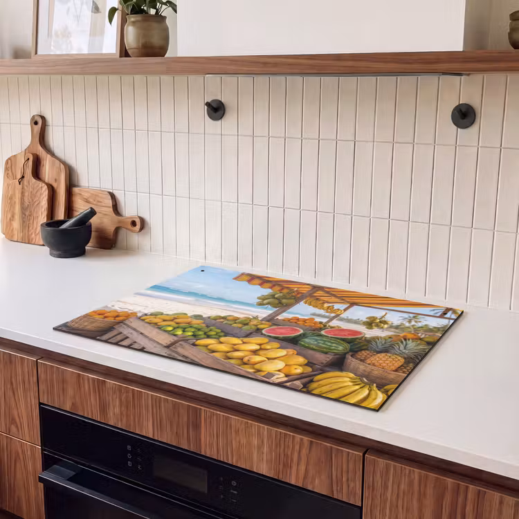 Induction Hob Cover & Splashback (2-in-1) - Fruit - Beach - Tropical - Fruit - Strand - Tropisch Inductie beschemer met haakjes klein