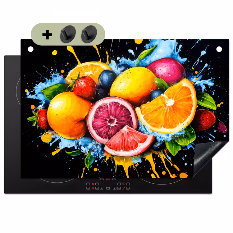 Fruit - Graffiti - Kleurrijk - Sinaasappel - Aardbei - Abstract Inductie beschemer met haakjes klein -3d