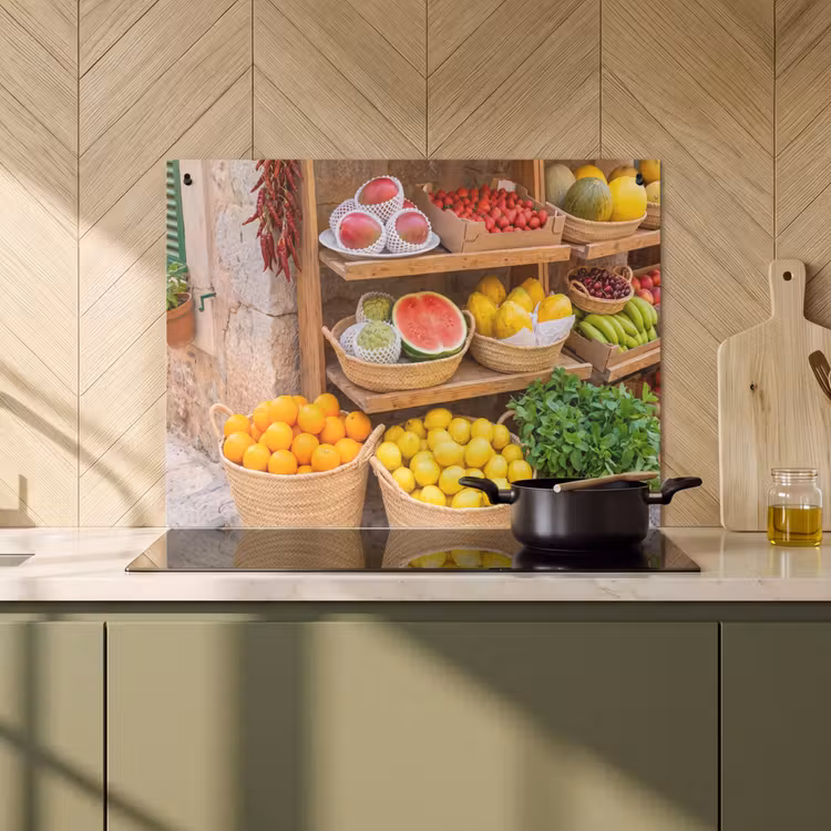 Induction Hob Cover & Splashback (2-in-1) - Fruit - Market - Fresh - Fruit - Markt - Vers Inductie beschemer met haakjes klein