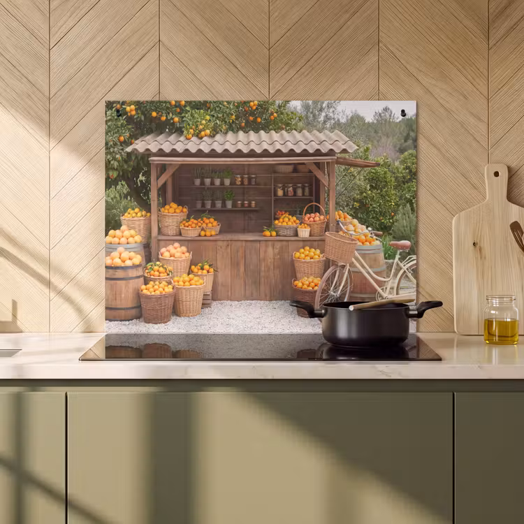 Induction Hob Cover & Splashback (2-in-1) - Fruit - Market - Rural - Fruit - Markt - Landelijk Inductie beschemer met haakjes klein