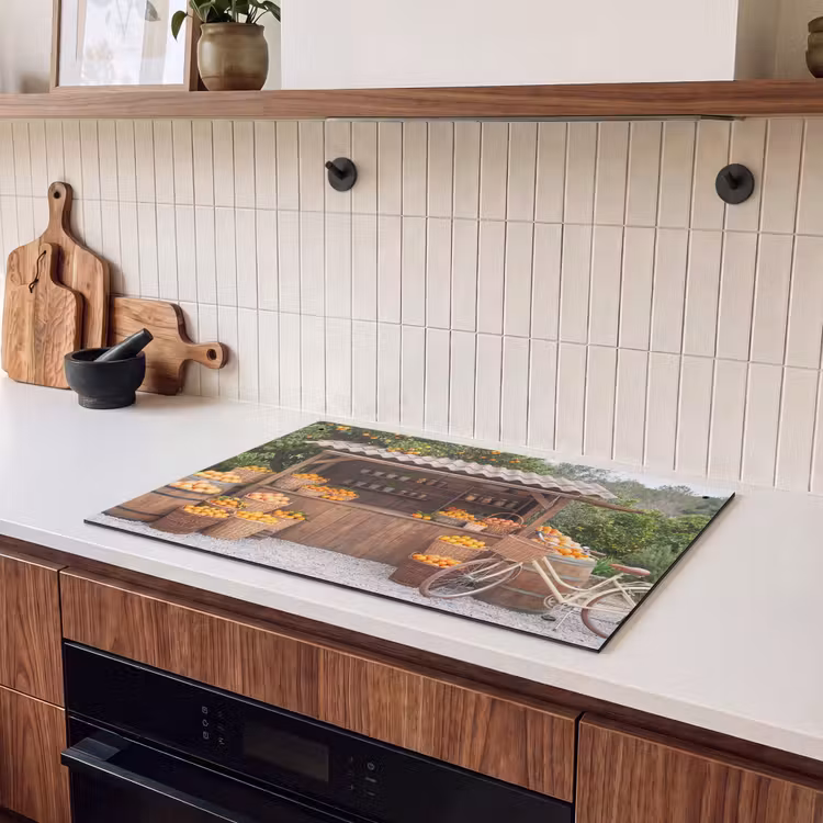 Induction Hob Cover & Splashback (2-in-1) - Fruit - Market - Rural - Fruit - Markt - Landelijk Inductie beschemer met haakjes klein