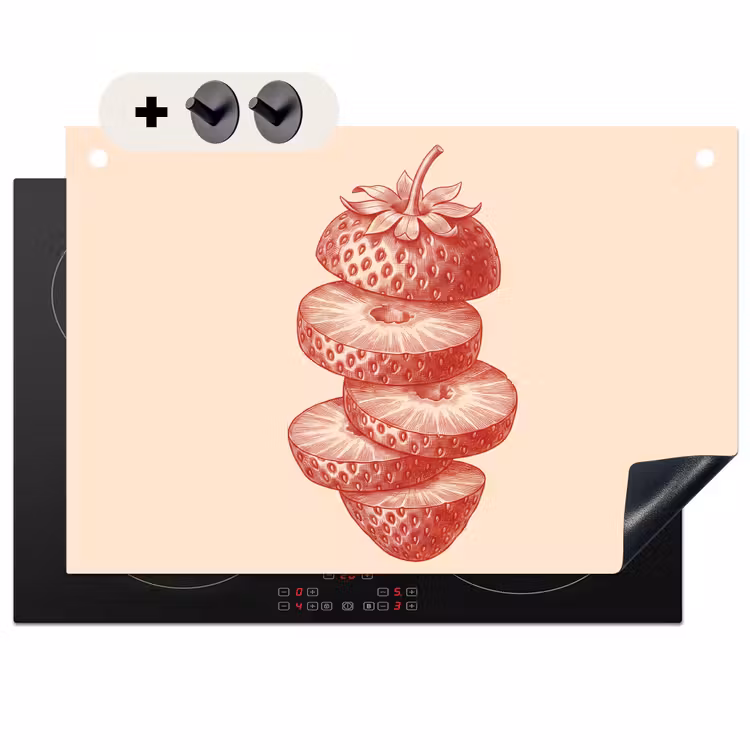 Fruit - Gesneden - Illustratie - Rood - Vintage Inductie beschemer met haakjes klein -3d