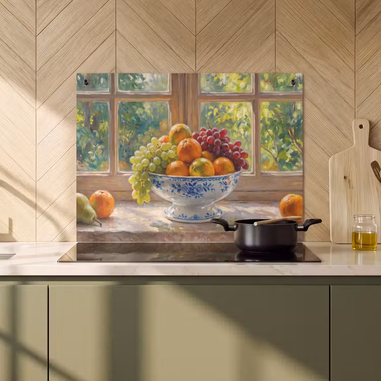 Induction Hob Cover & Splashback (2-in-1) - Fruit - Windowsill - Nature - Fruit - Vensterbank - Natuur Inductie beschemer met haakjes klein