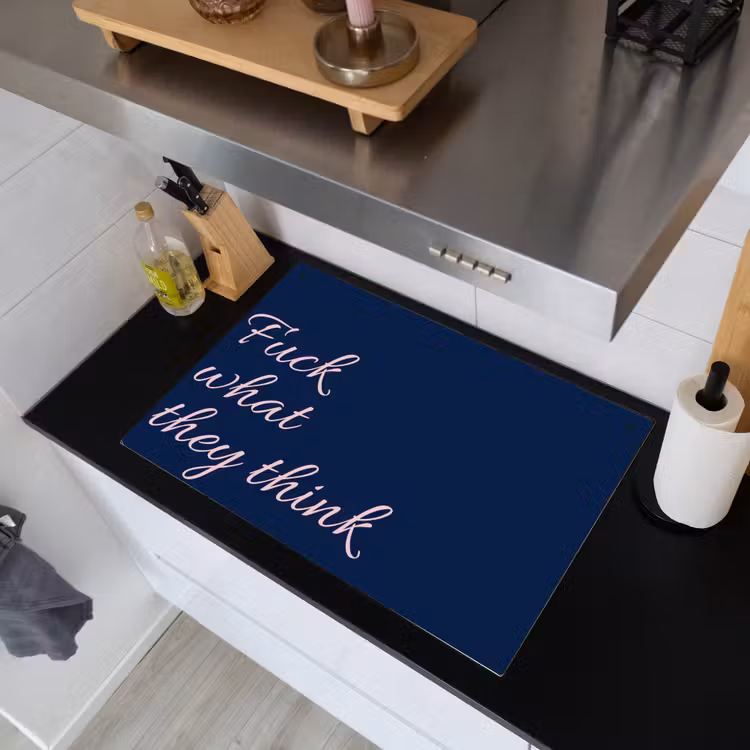 Fuck what they think - Blauw - Cursief Inductie beschemer met haakjes klein -sfeer1