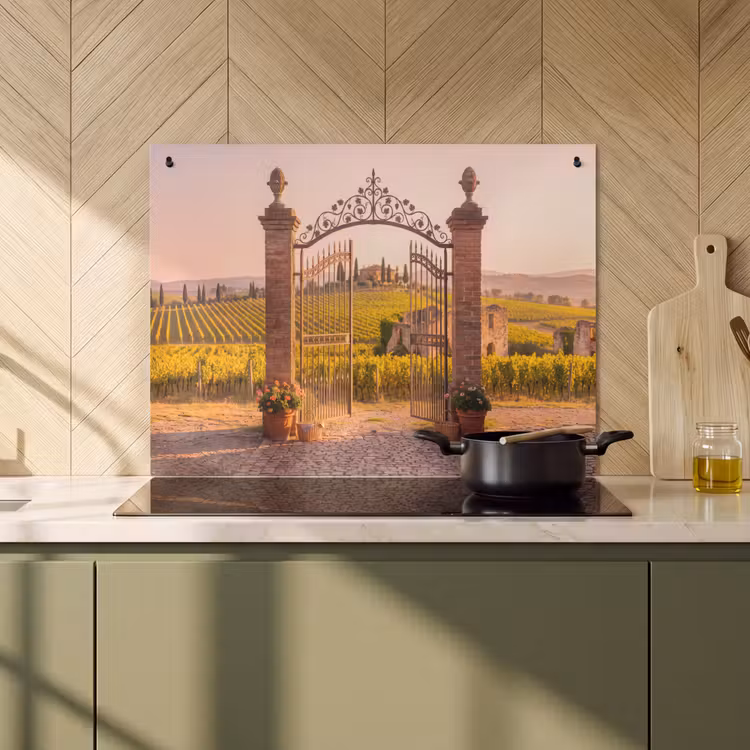 Poort - Landschap - Platteland - Zonlicht - Warm Inductie beschemer met haakjes klein -sfeer2