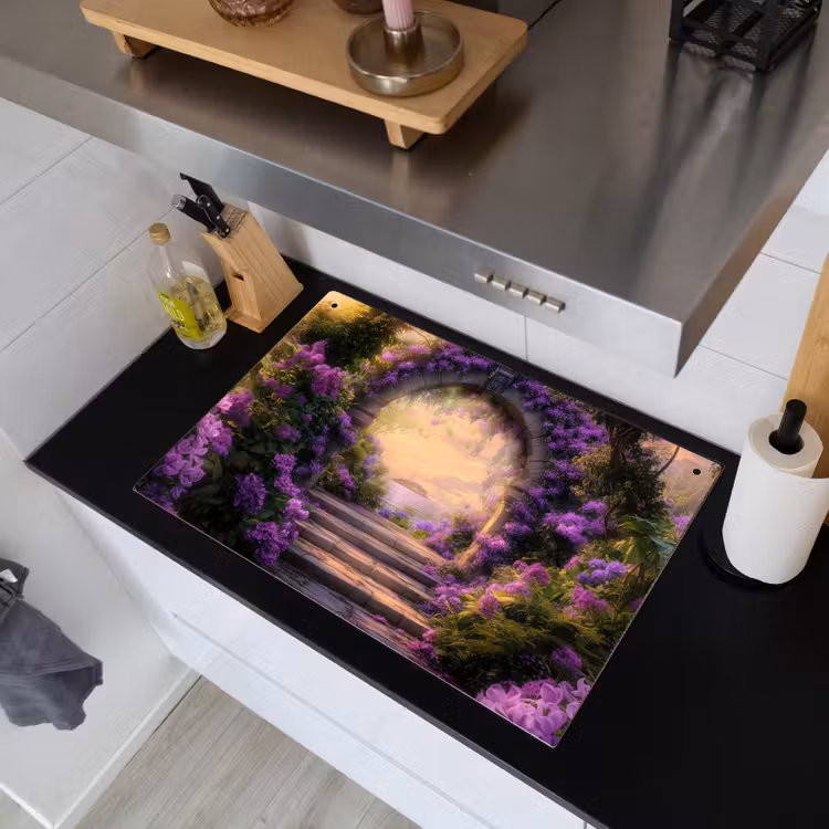 Poort - Paars - Bloemen Inductie beschemer met haakjes klein -sfeer1