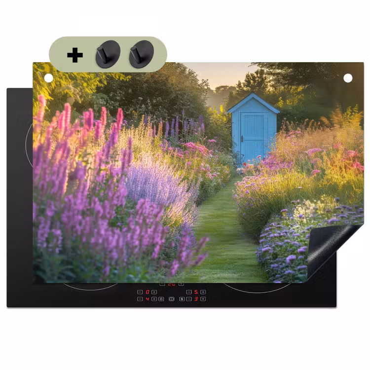 Tuinhuisje - Blauw - Bloemen Inductie beschemer met haakjes klein -3d