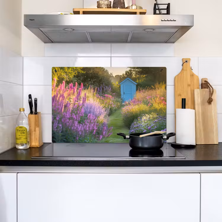 Tuinhuisje - Blauw - Bloemen Inductie beschemer met haakjes klein -sfeer2