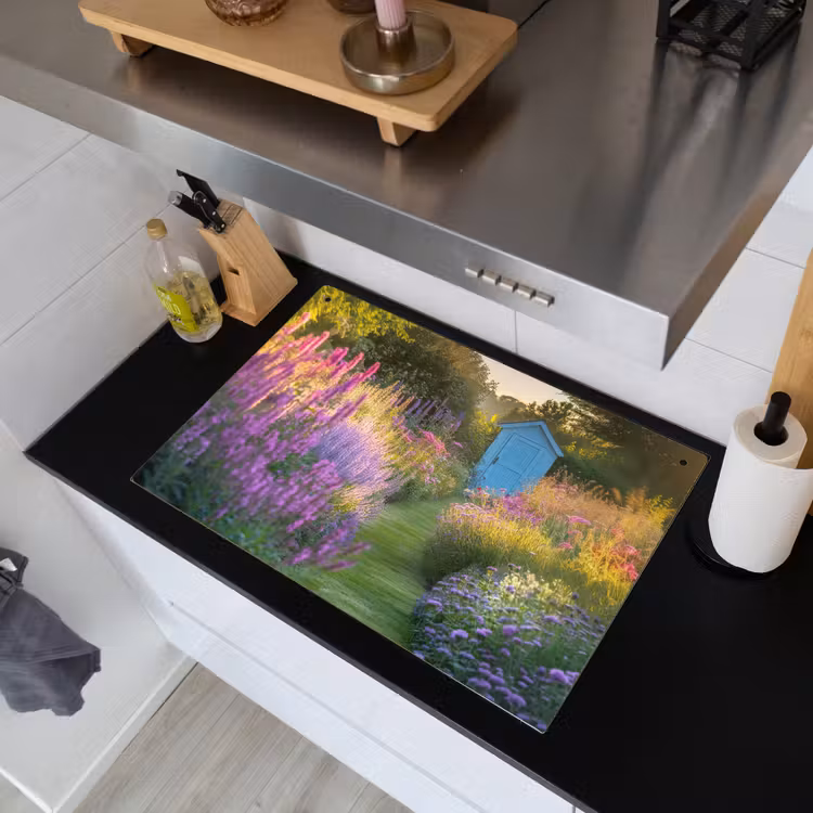 Tuinhuisje - Blauw - Bloemen Inductie beschemer met haakjes klein -sfeer1