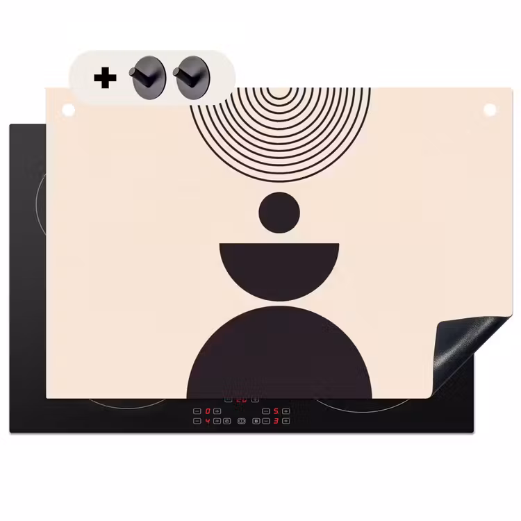 Induction Hob Cover & Splashback (2-in-1) - Geometric Balance - Art - Geometrische balans - Kunst Inductie beschemer met haakjes klein