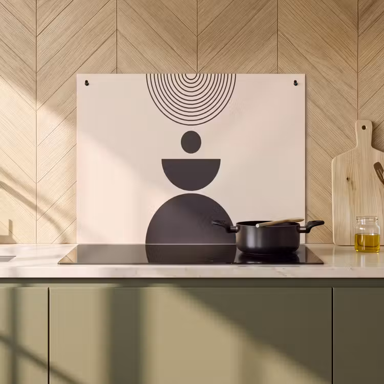 Induction Hob Cover & Splashback (2-in-1) - Geometric Balance - Art - Geometrische balans - Kunst Inductie beschemer met haakjes klein