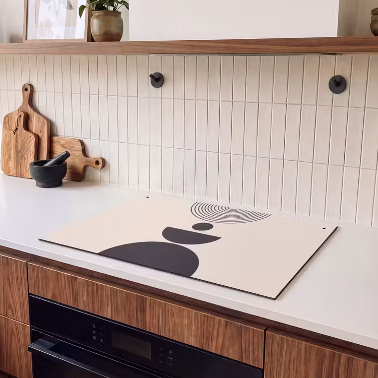 Induction Hob Cover & Splashback (2-in-1) - Geometric Balance - Art - Geometrische balans - Kunst Inductie beschemer met haakjes klein