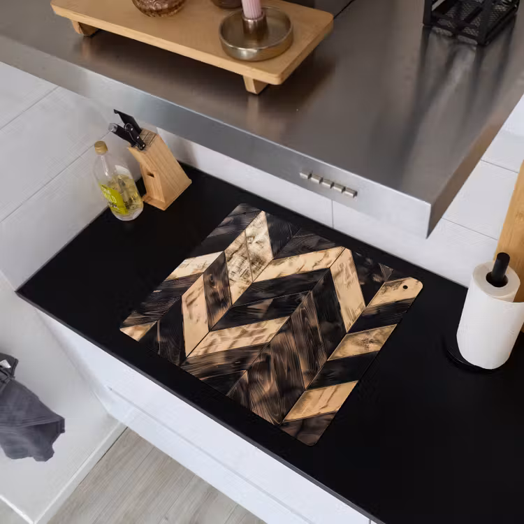 Geometrisch Houtmozaïek Inductie beschemer met haakjes middel -sfeer1