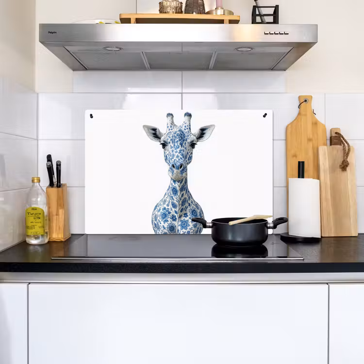 Giraffe - Delfts blauw - Dieren - Minimalistisch Inductie beschemer met haakjes klein -sfeer2