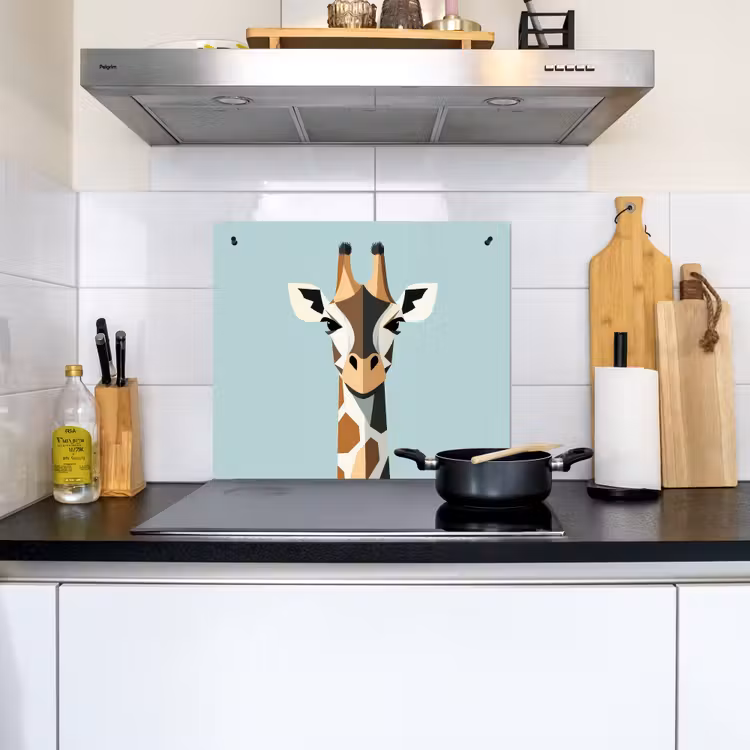 Giraffe - Illustratie - Bruin - Minimalistisch Inductie beschemer met haakjes middel -sfeer2