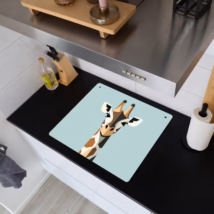 Giraffe - Illustratie - Bruin - Minimalistisch Inductie beschemer met haakjes middel -sfeer1