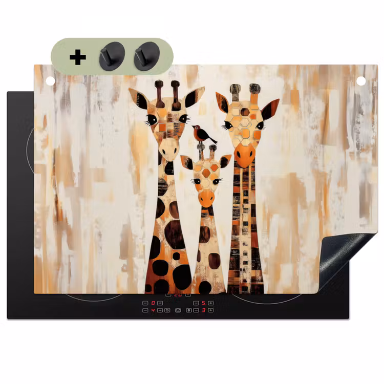Giraffen - Cartoon - Crème Inductie beschemer met haakjes klein -3d