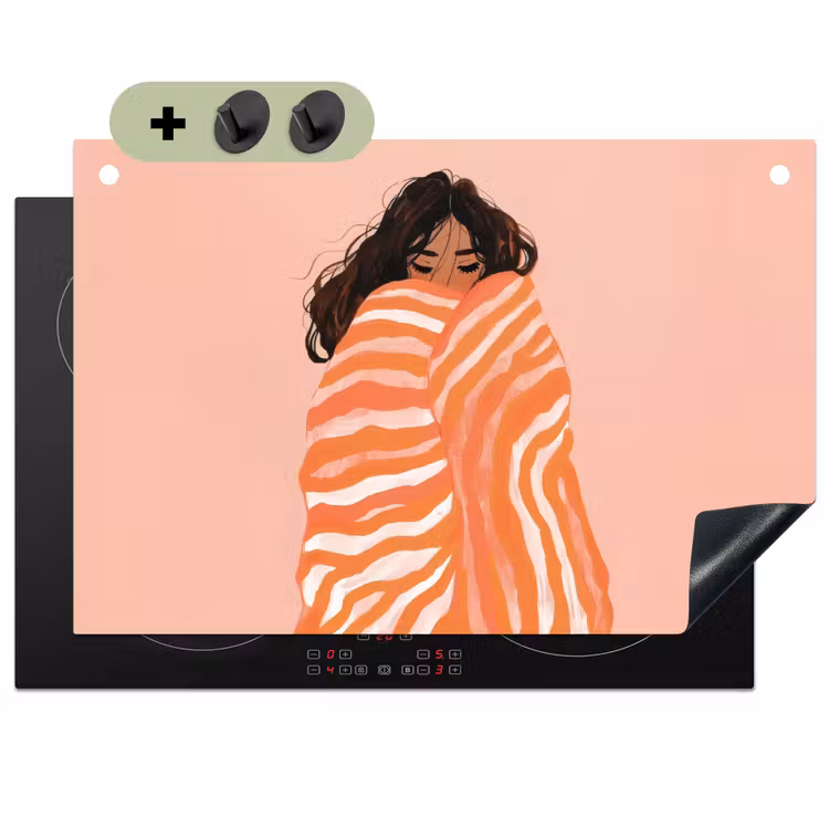 Meisje - Deken - Gestreept - Oranje Inductie beschemer met haakjes klein -3d