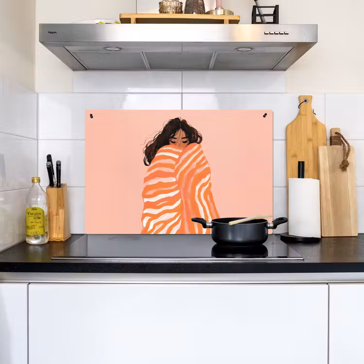 Meisje - Deken - Gestreept - Oranje Inductie beschemer met haakjes klein -sfeer2