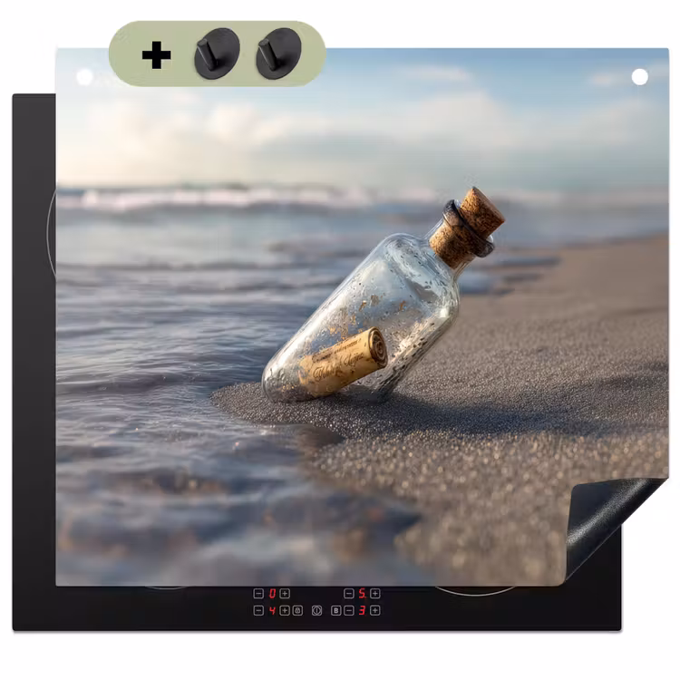 Glazenfles - Post - Zee - Zand Inductie beschemer met haakjes middel -3d