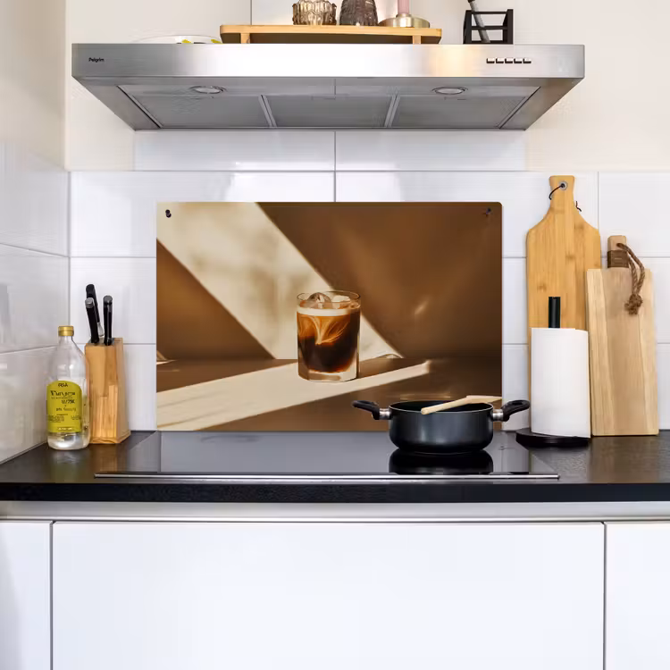Glas - Ijskoffie - Schaduw - Bruin Inductie beschemer met haakjes klein -sfeer2
