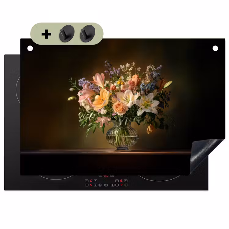 Glazen - Bloemen - Boeket - Kleuren Inductie beschemer met haakjes klein -3d