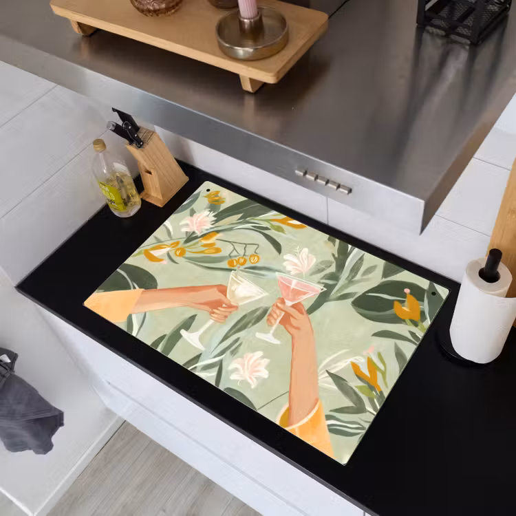 Glazen - Proosten - Bladeren - Groen Inductie beschemer met haakjes klein -sfeer1