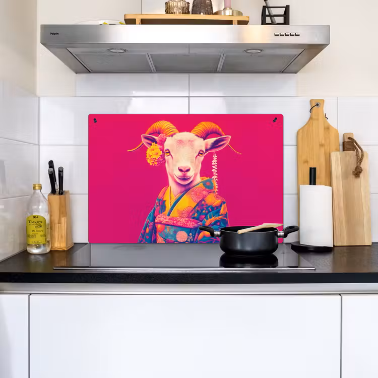 Geit - Hoorns - Kimono - Kleurrijk Inductie beschemer met haakjes klein -sfeer2