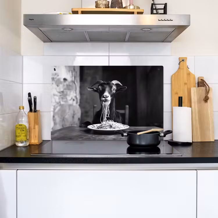 Geit - Bord - Spaghetti - Zwart Wit Inductie beschemer met haakjes klein -sfeer2