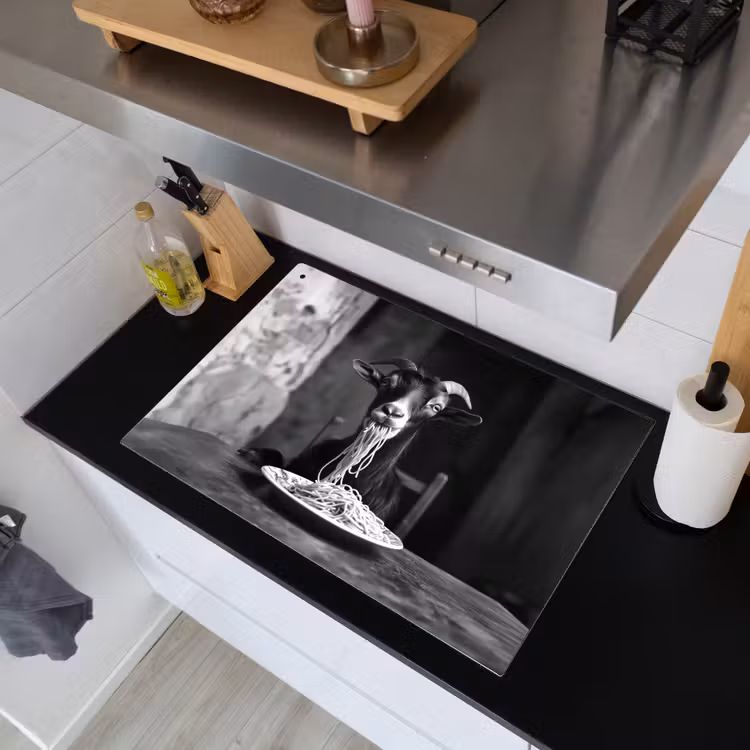 Geit - Bord - Spaghetti - Zwart Wit Inductie beschemer met haakjes klein -sfeer1