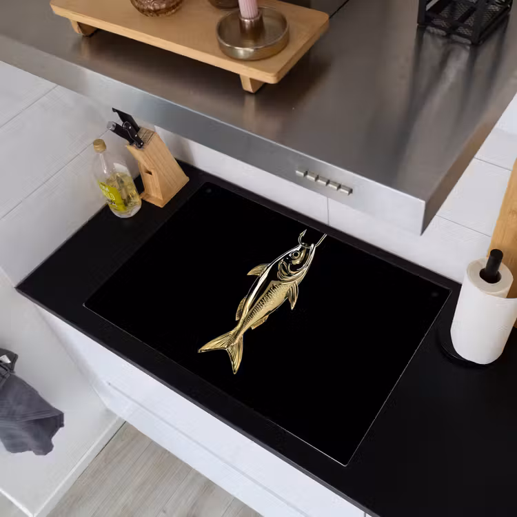 Goud - Vis - Haak - Zwart Inductie beschemer met haakjes klein -sfeer1